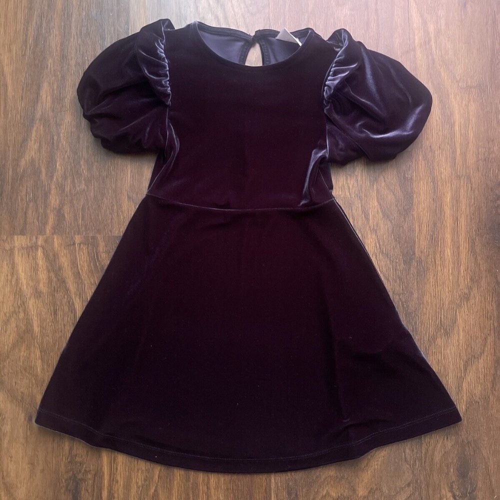 Zara Girls Blue Velvet Short Sleeves Dress Size 6